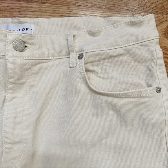 LOFT High Waist Straight Cropped Cream Off White Frayed Hem Jeans Size 14 - Picture 5 of 12